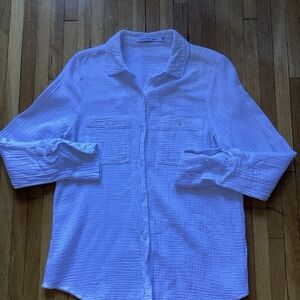 Calvin Klein Ladies Size XS White Solid/Textured Button Front Shirt,100% Cotton